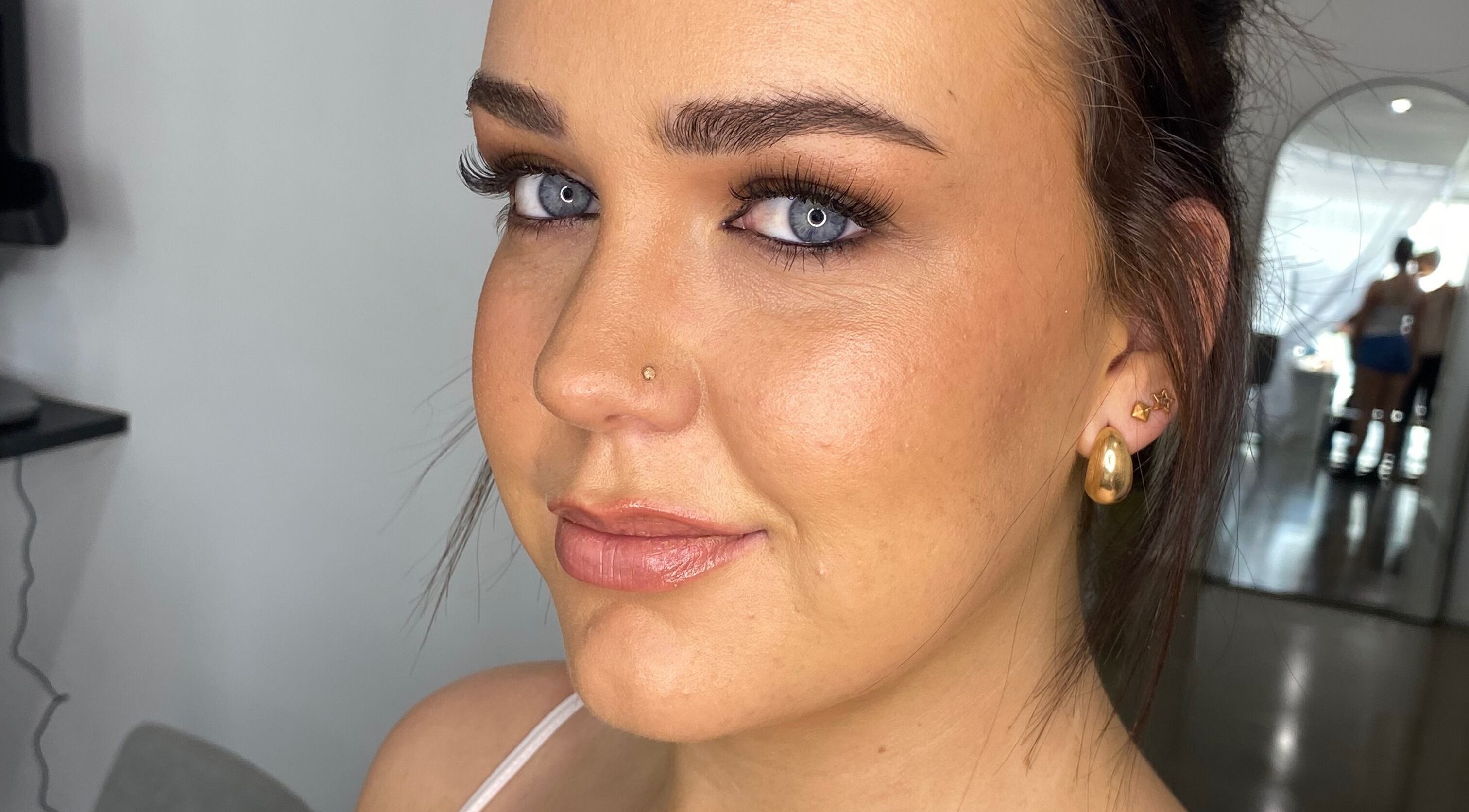 Close-up of a woman's radiant makeup at Sketchd the Studio - Point Cook, Melbourne, Victoria, AU.