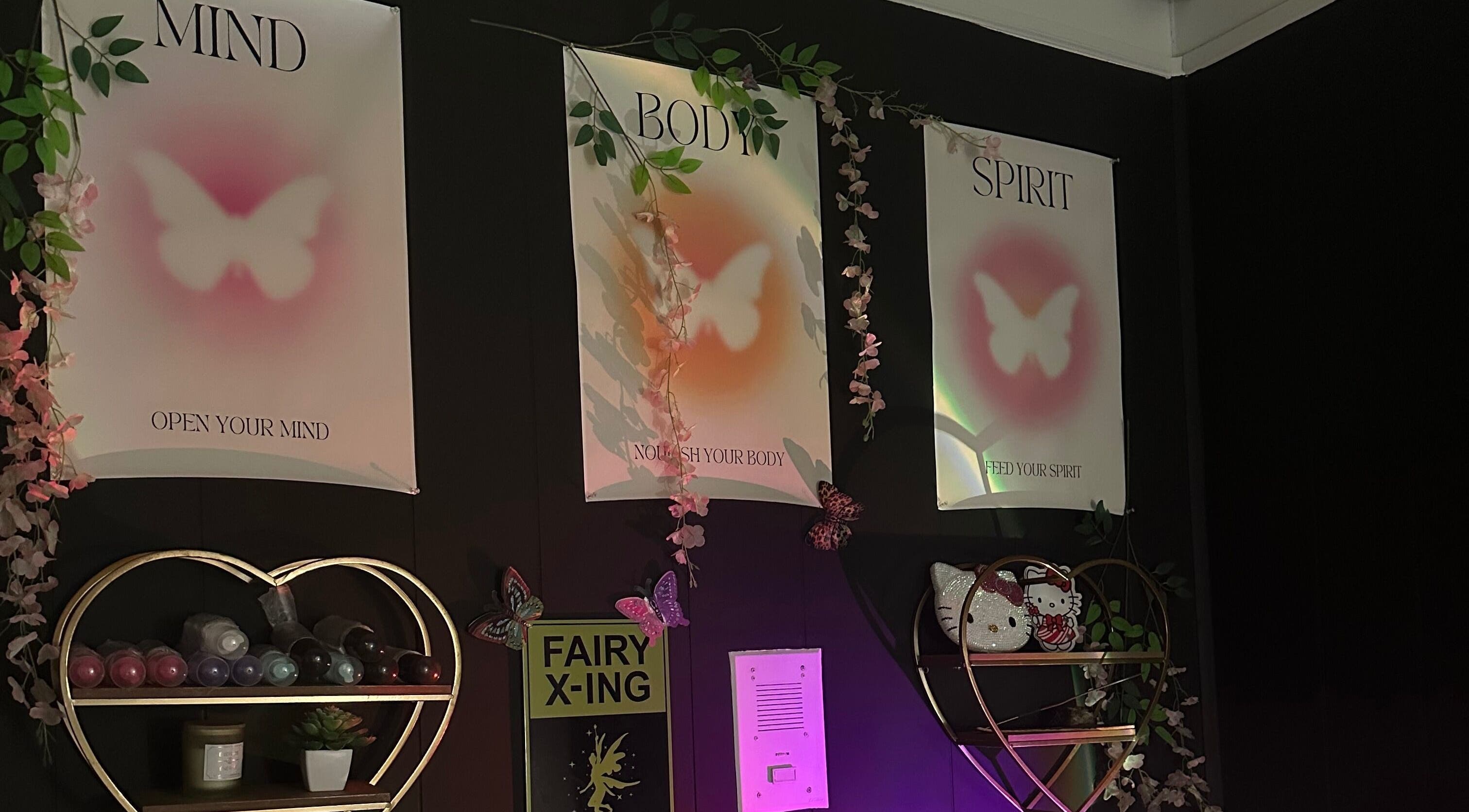 Tranquil wall decor at Talkaboutlashes, Fresno, California, US. Inspirational mind, body, spirit posters.