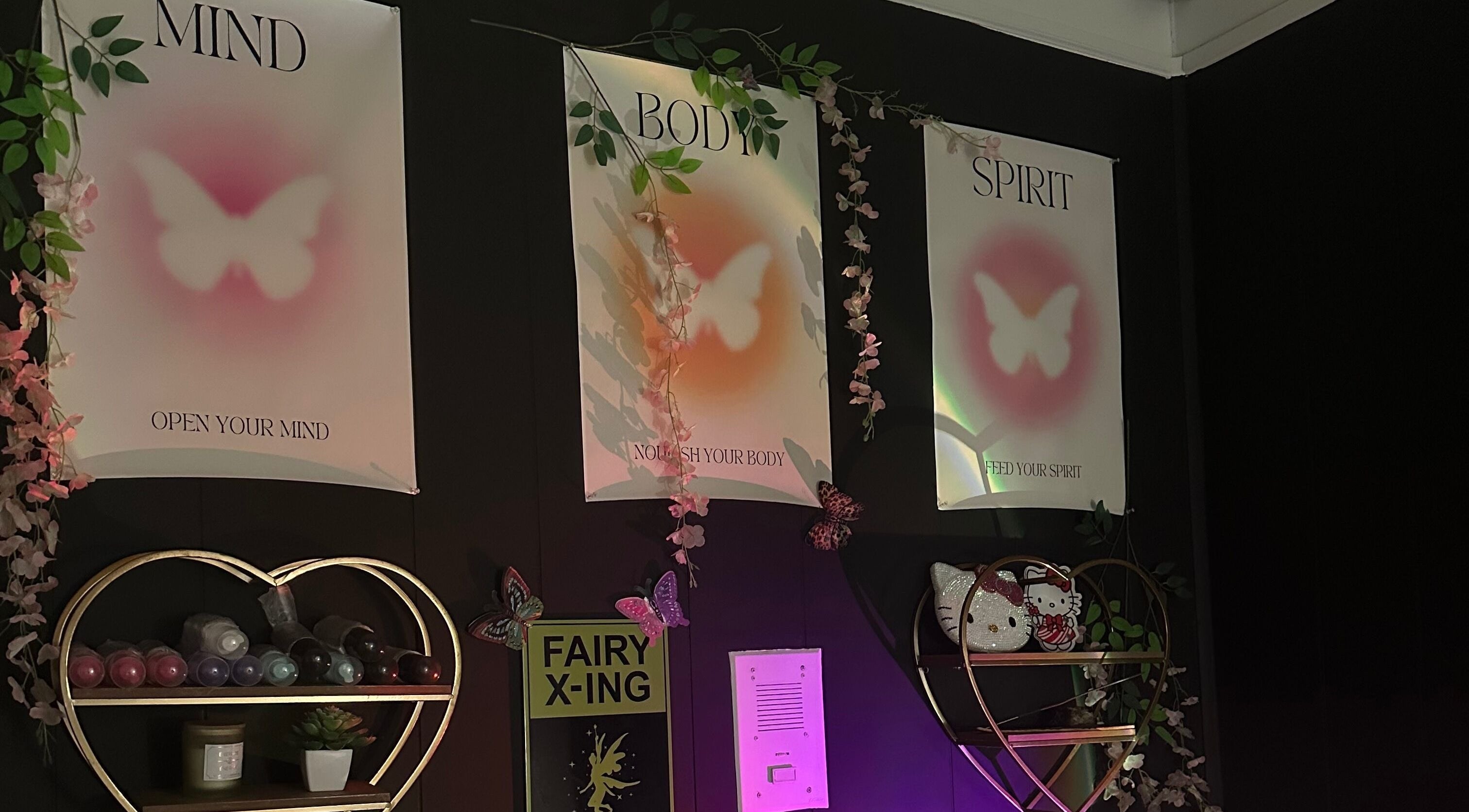 Tranquil wall decor at Talkaboutlashes, Fresno, California, US. Inspirational mind, body, spirit posters.