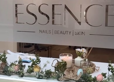 Essence - Nails | Beauty | Skin, serene shop window in Warrington Town Centre, England, GB adorned with decor.