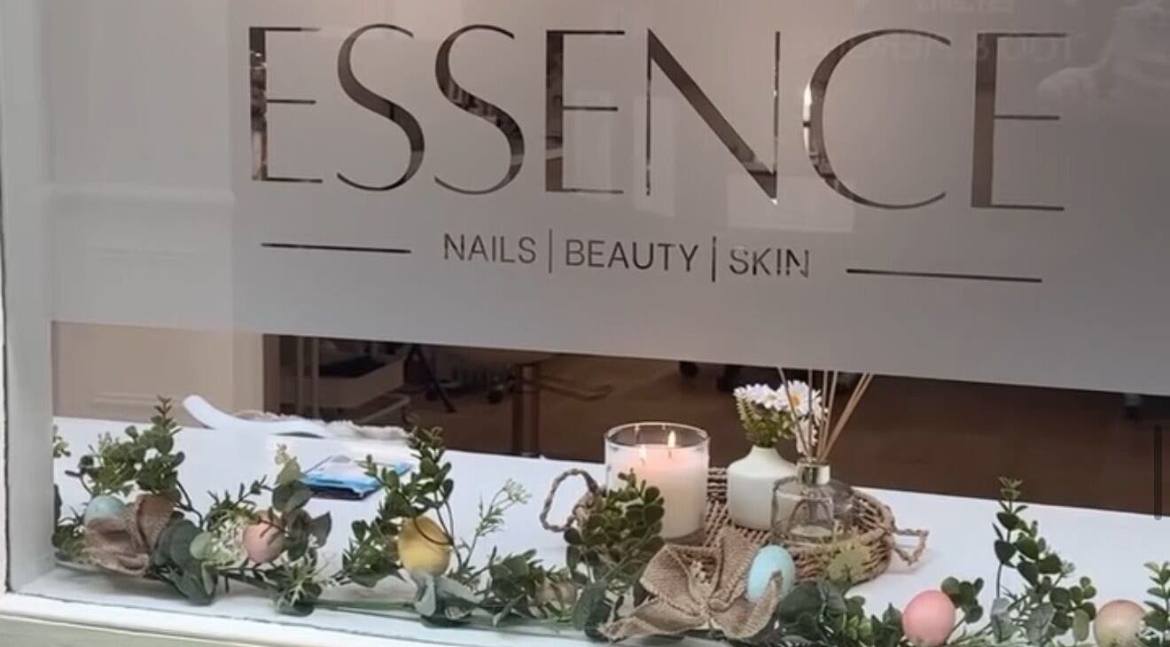 Essence - Nails | Beauty | Skin, serene shop window in Warrington Town Centre, England, GB adorned with decor.