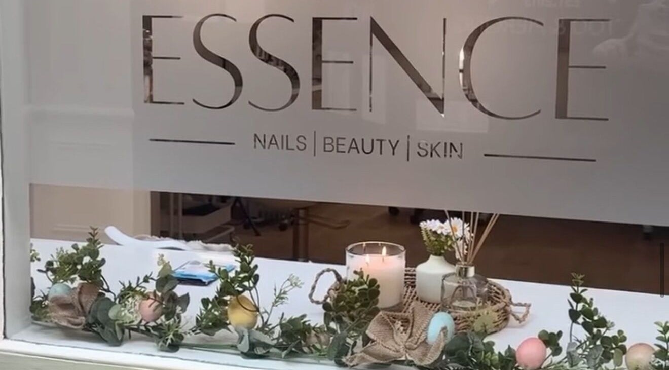 Essence - Nails | Beauty | Skin, serene shop window in Warrington Town Centre, England, GB adorned with decor.