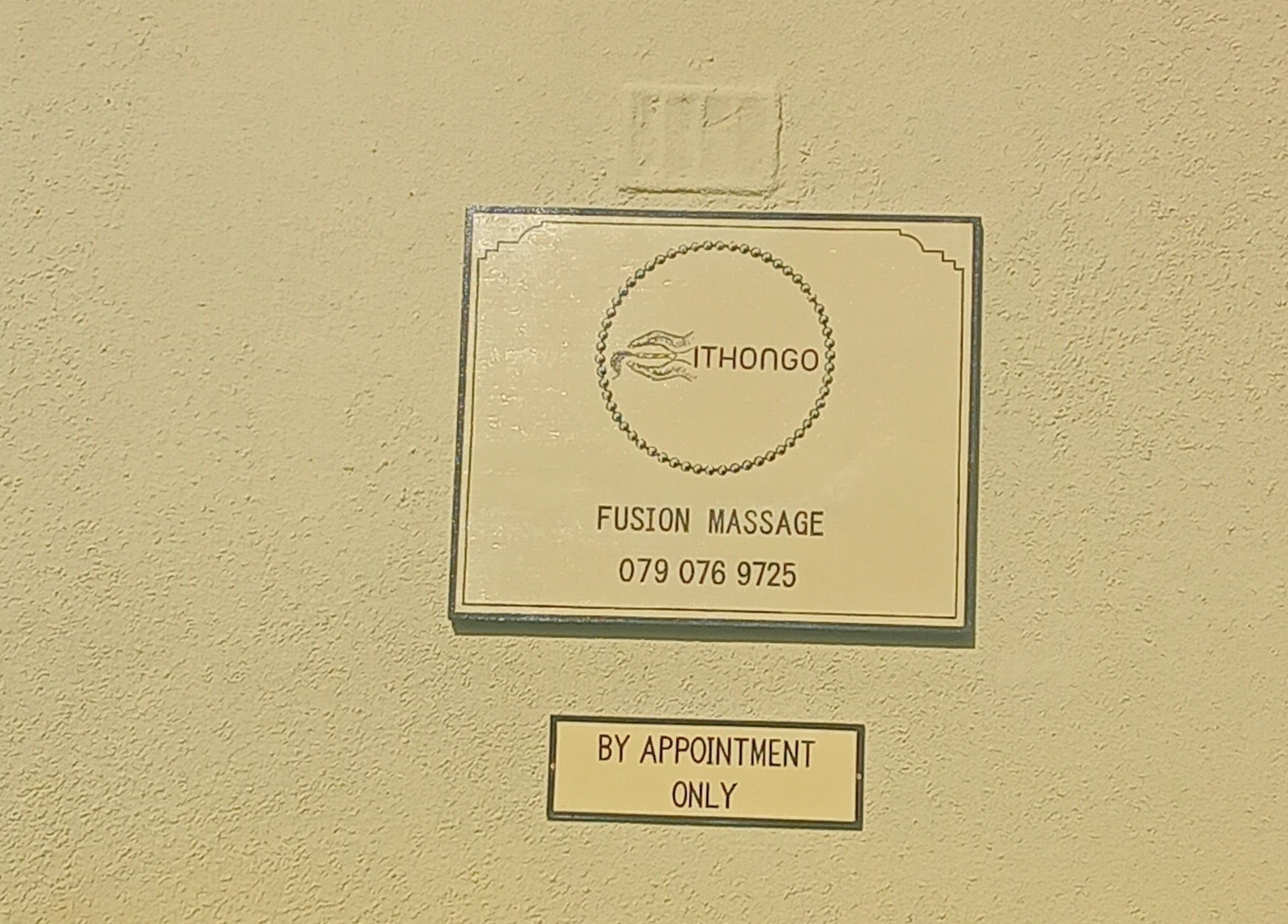 Ithongo venue sign showcasing fusion massage services in Cape Town, Western Cape, ZA.