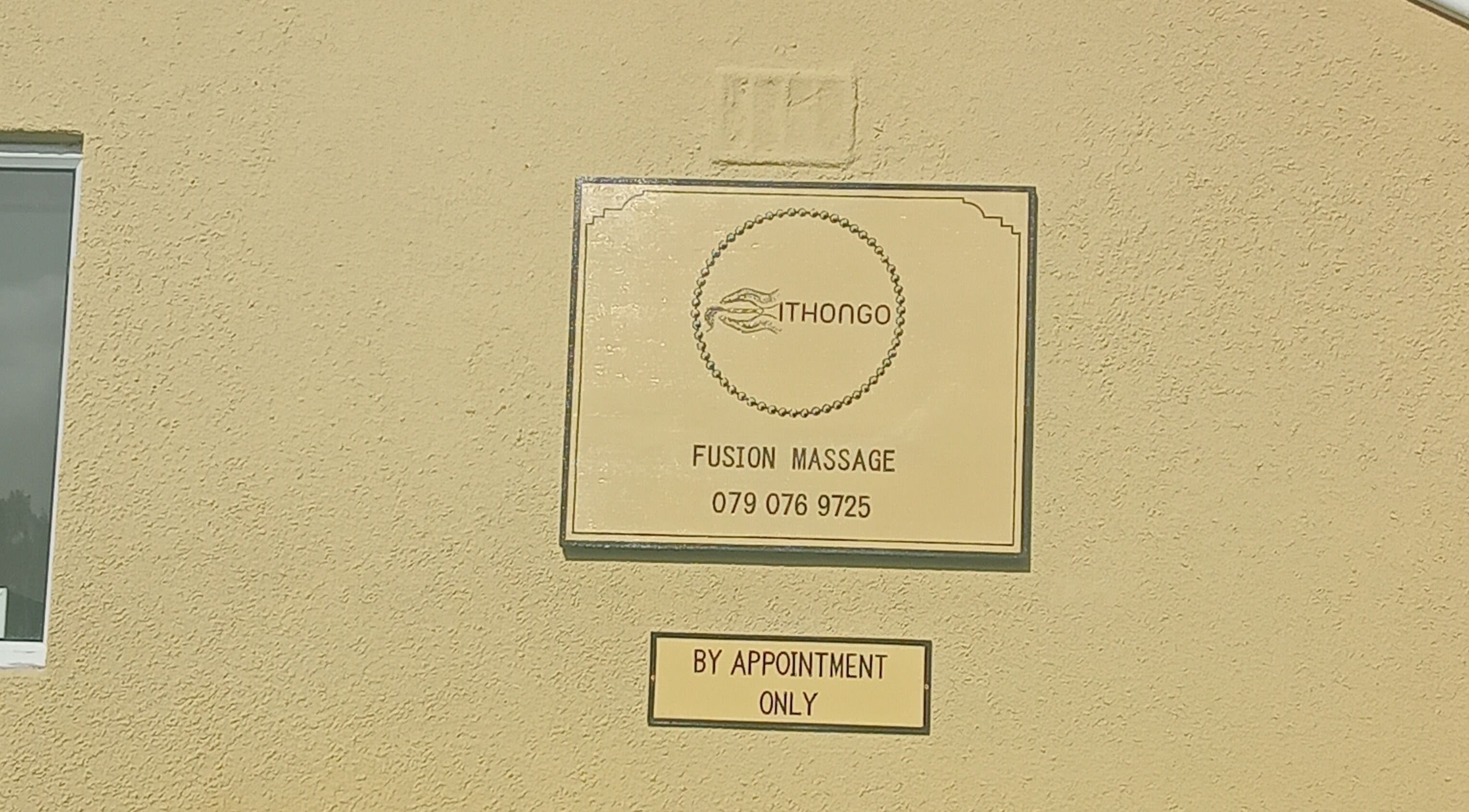 Ithongo venue sign showcasing fusion massage services in Cape Town, Western Cape, ZA.