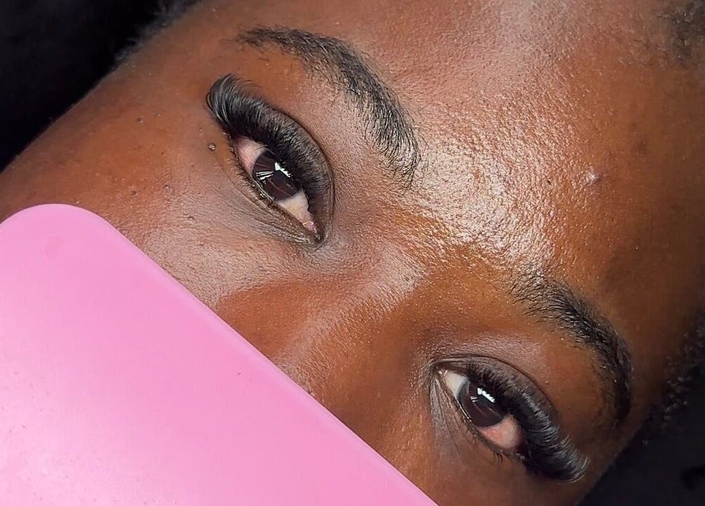 Close-up of enhanced eyelashes at The Lashh Line, Edgbaston, Birmingham, England, GB.