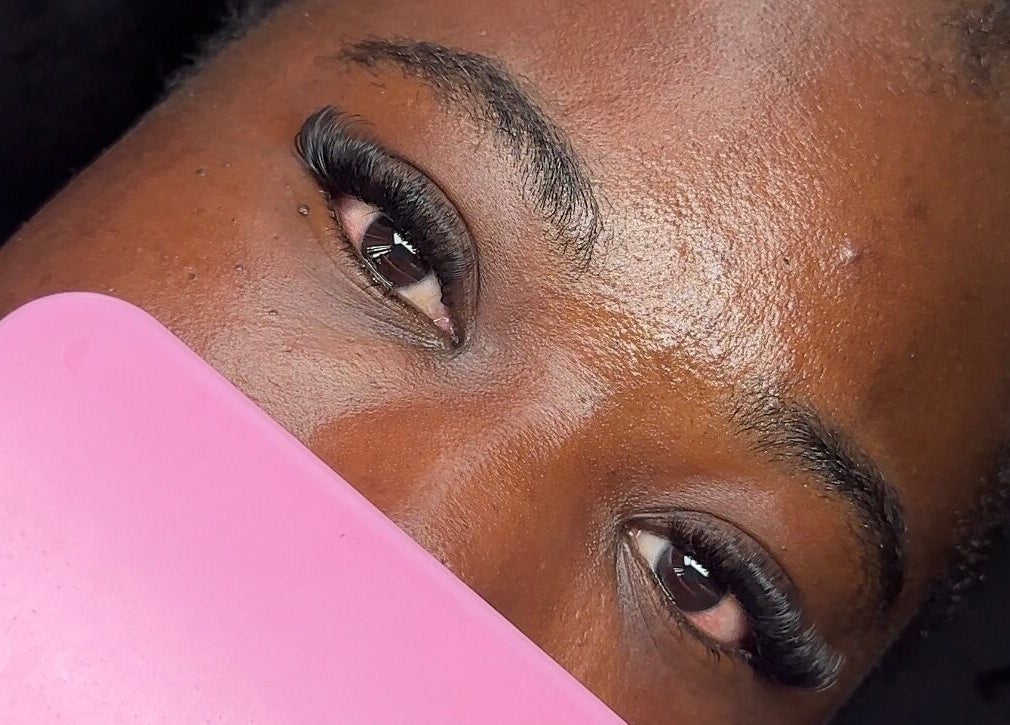 Close-up of enhanced eyelashes at The Lashh Line, Edgbaston, Birmingham, England, GB.