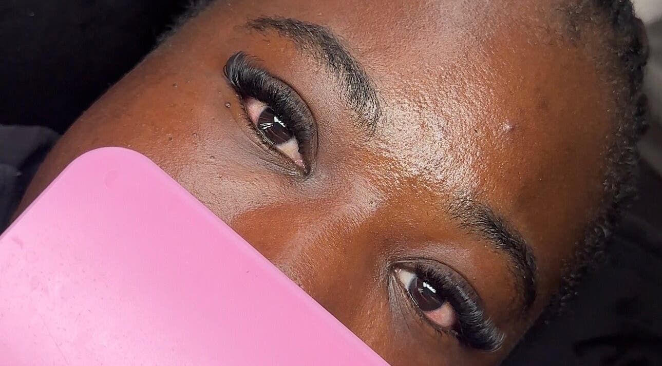 Close-up of enhanced eyelashes at The Lashh Line, Edgbaston, Birmingham, England, GB.