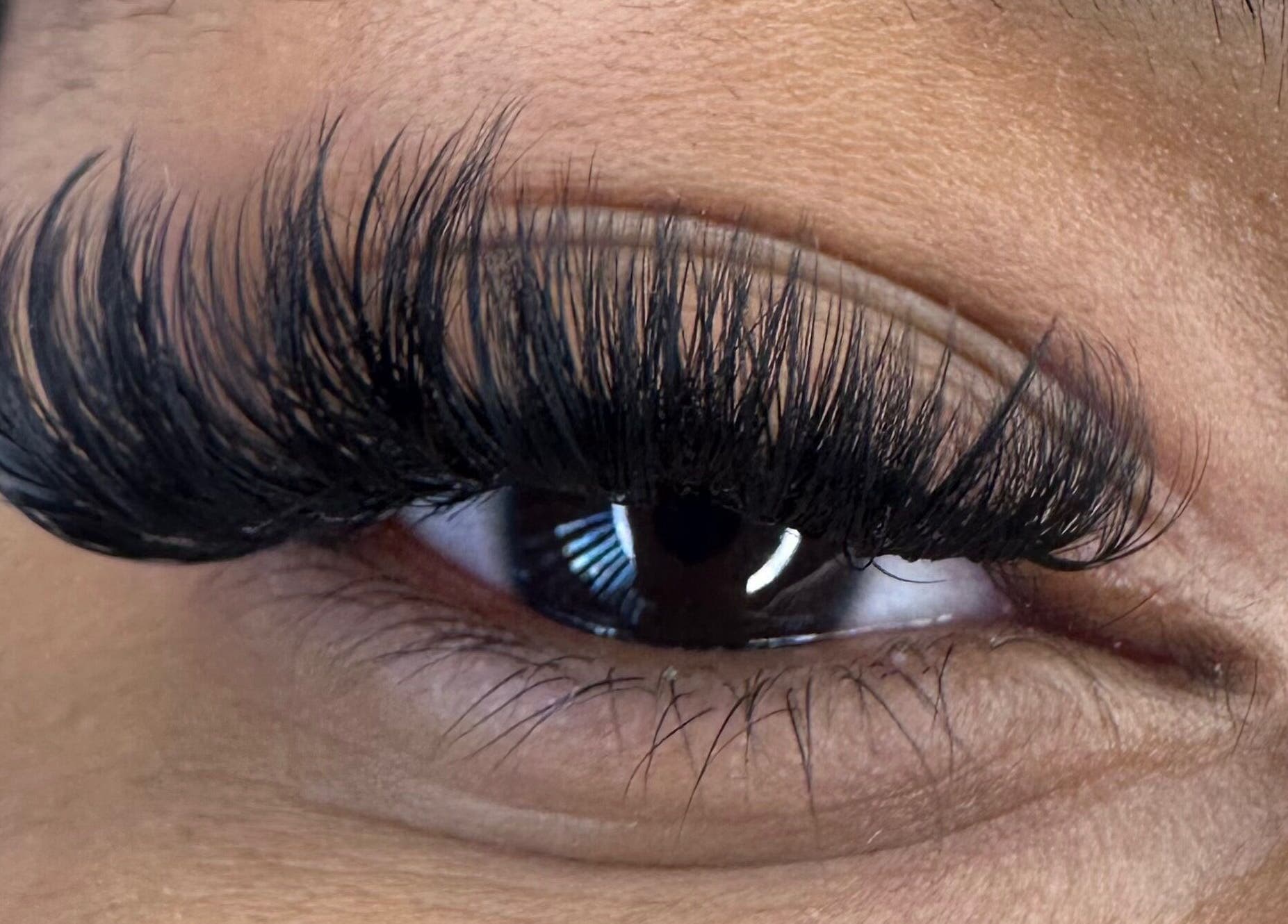 Close-up of expertly applied eyelashes at The Lashh Line, Edgbaston, Birmingham, England, GB.