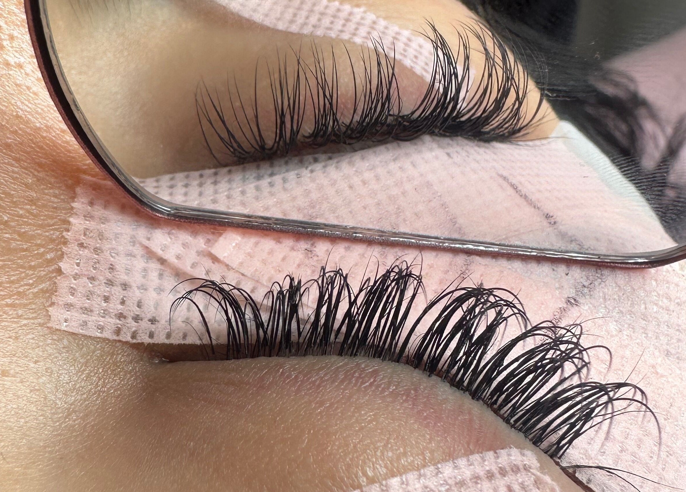 Close-up of eyelash extensions at The Lashh Line, Edgbaston, Birmingham, England, GB.