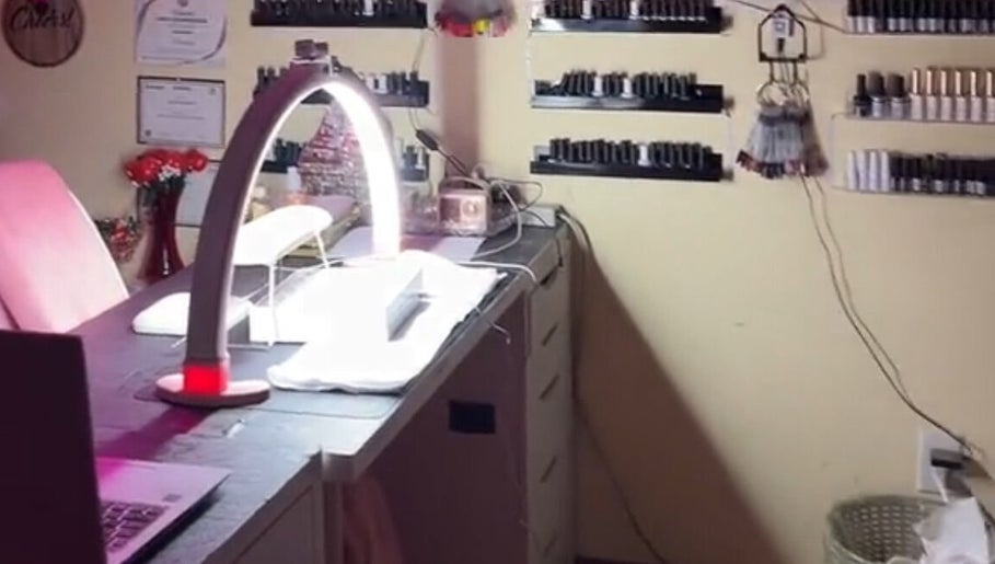 Charmed Nailzz interior with a modern nail station, Red Deer, Alberta, CA.