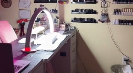 Charmed Nailzz interior with a modern nail station, Red Deer, Alberta, CA.