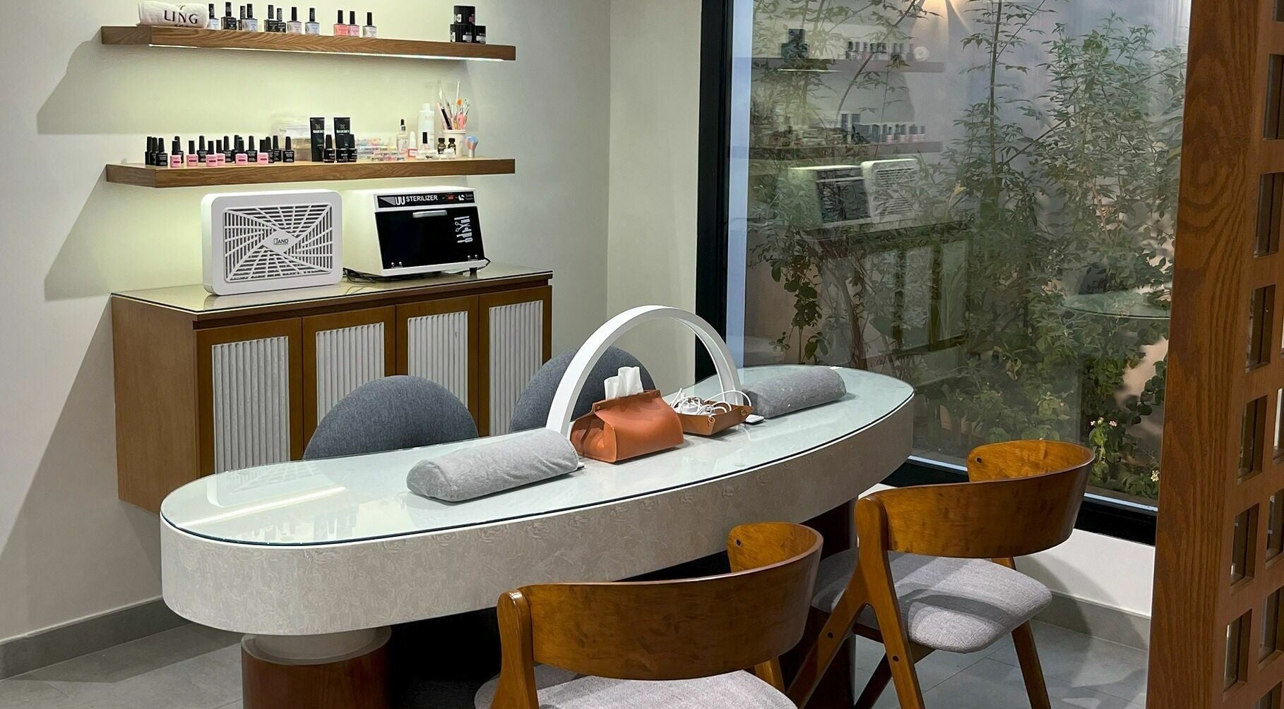 Stylish nail station at Ling Spa I لنق سبا, Riyadh, Riyadh Province, SA, with elegant seating and decor.