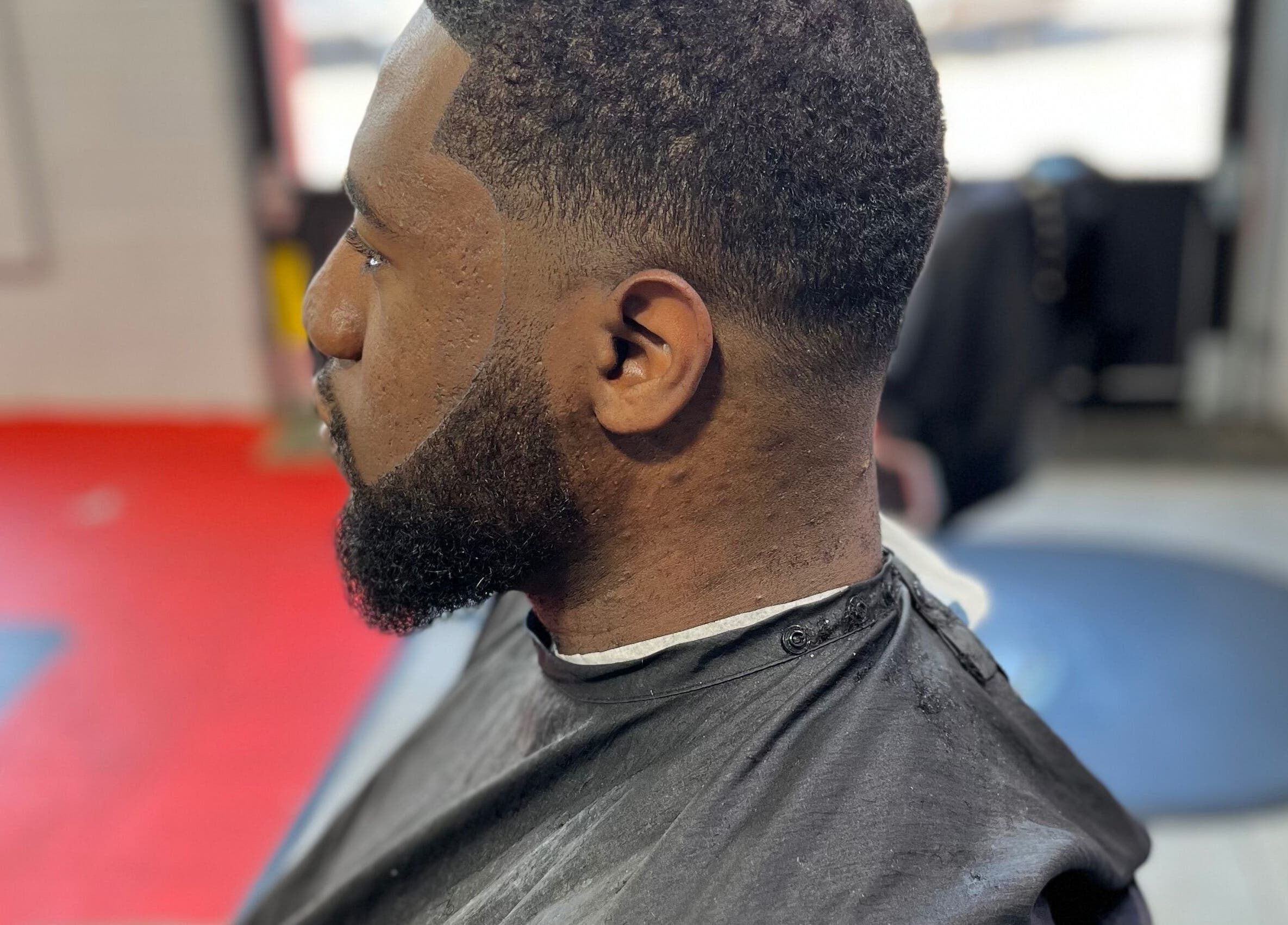 Close-up of a fresh fade haircut at Den Of Sauce in Lathrup, Michigan, US.