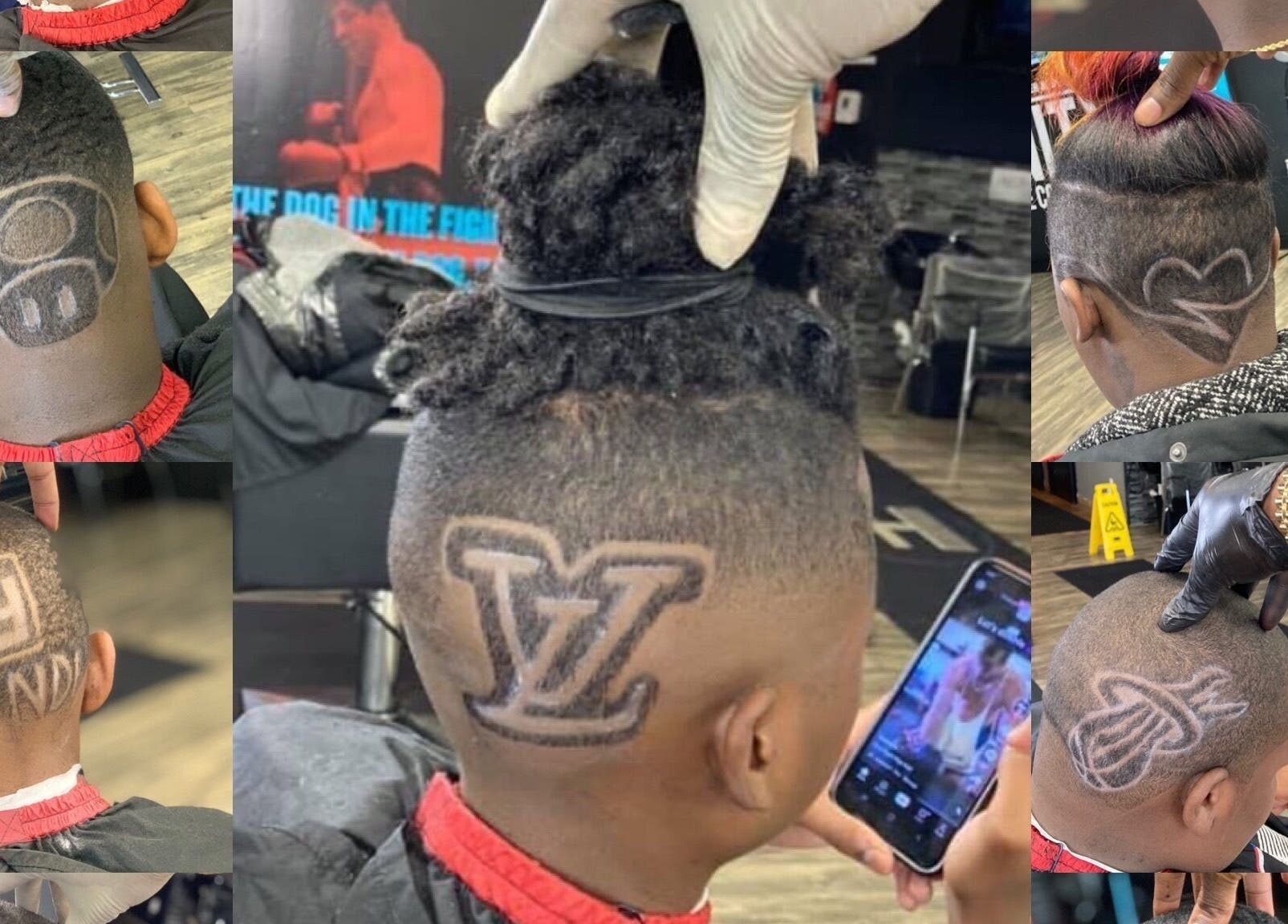 Unique hair designs at Den Of Flavor in Lathrup, Michigan, US showcasing creative barbering skills.