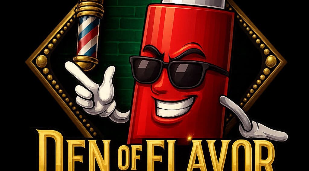Den Of Flavor mascot in Lathrup, Michigan, US with a stylish barber pole and vibrant logo.