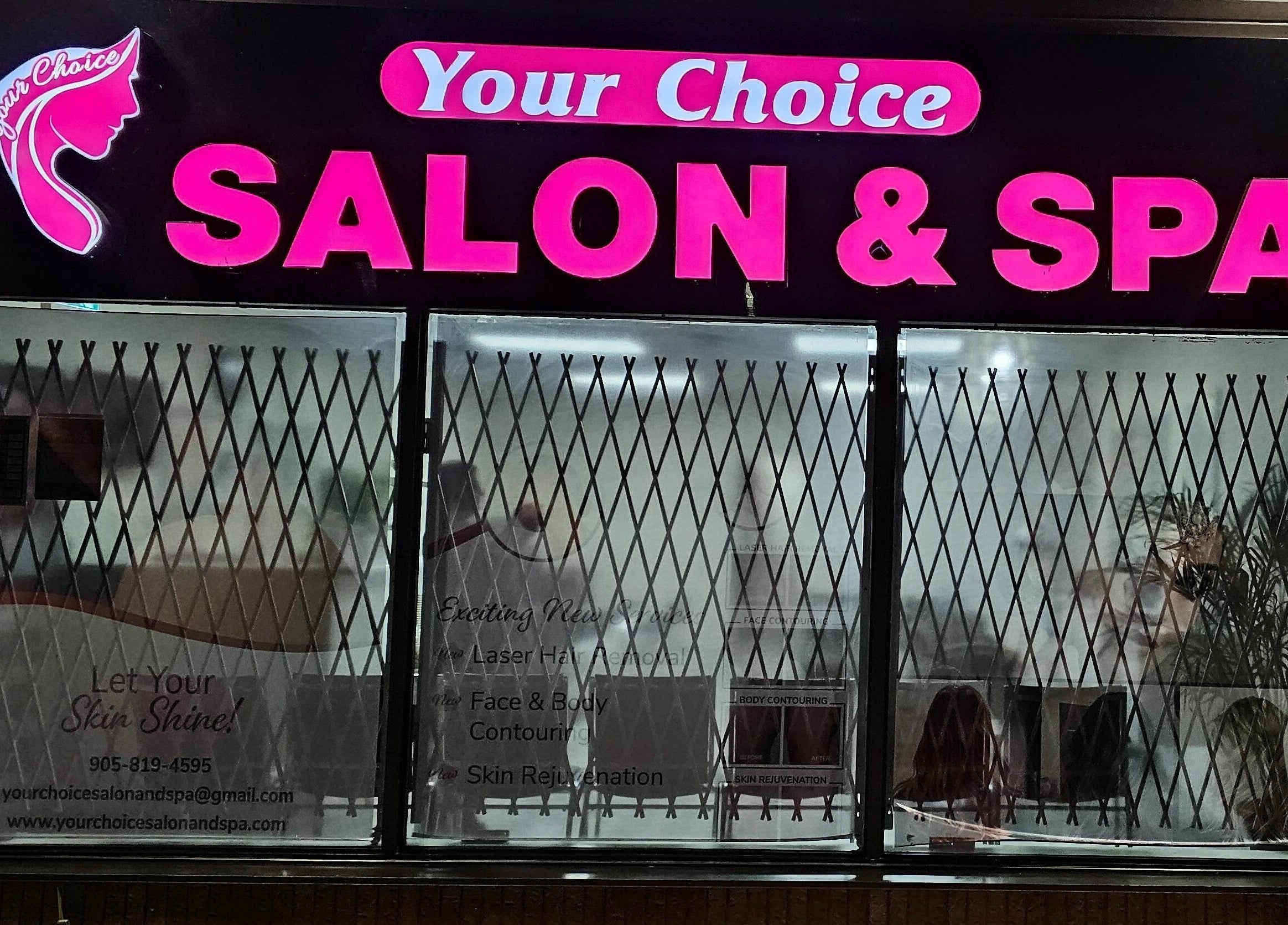 Your Choice Salon And Spa in Mississauga, Ontario offers beauty services. Bright signage with a welcoming facade.