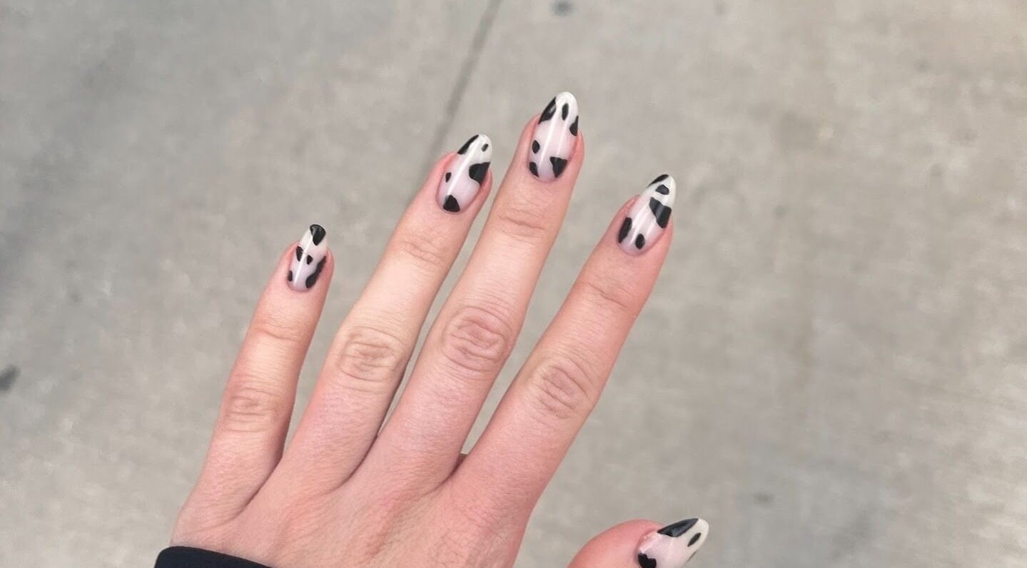Chic nail art with black and white design at Nailsbyasha, Toronto, Ontario, CA.