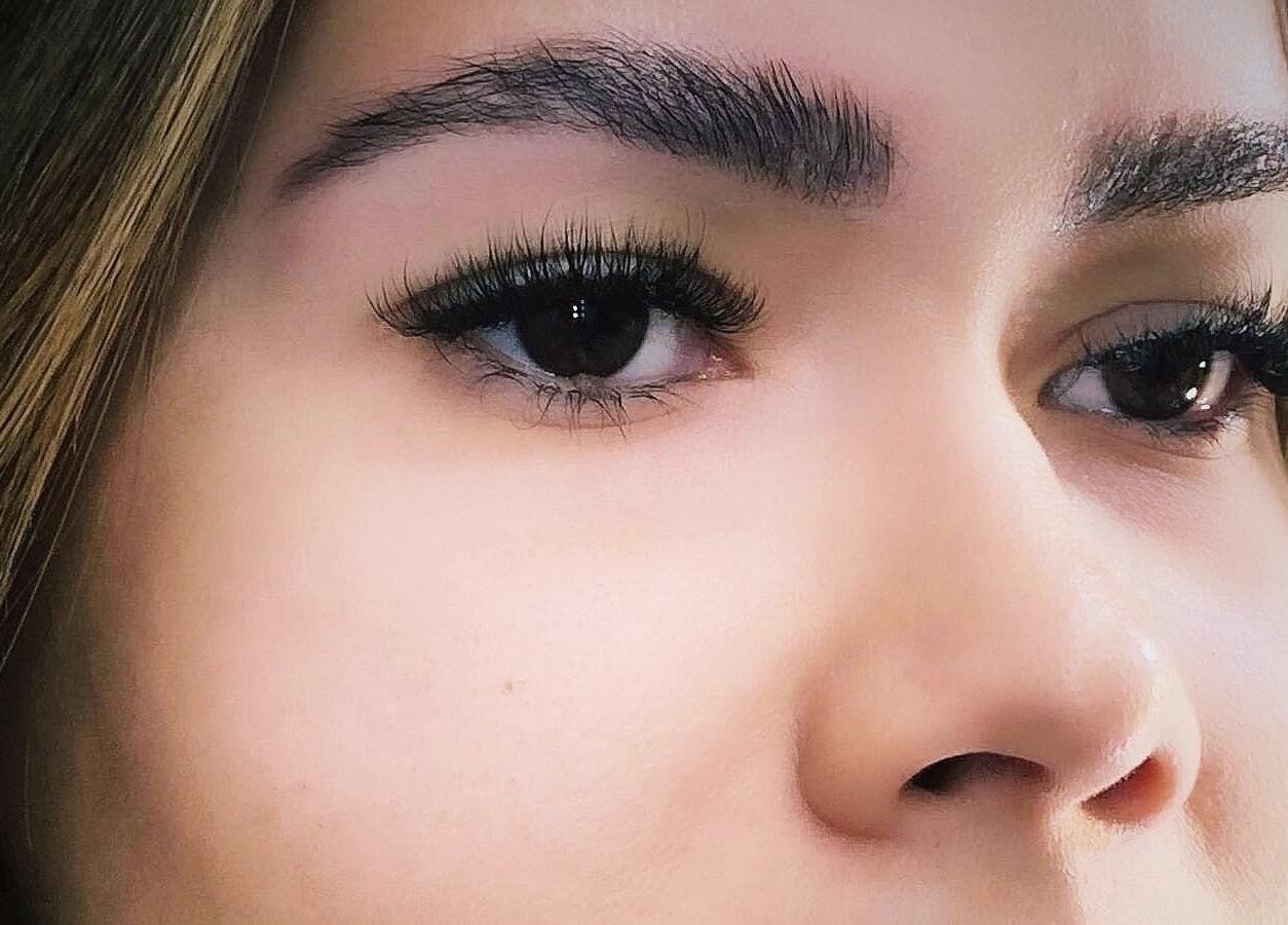 Close-up of elegant eyelash extensions at Lash Lab Club, Sydney, New South Wales, AU.