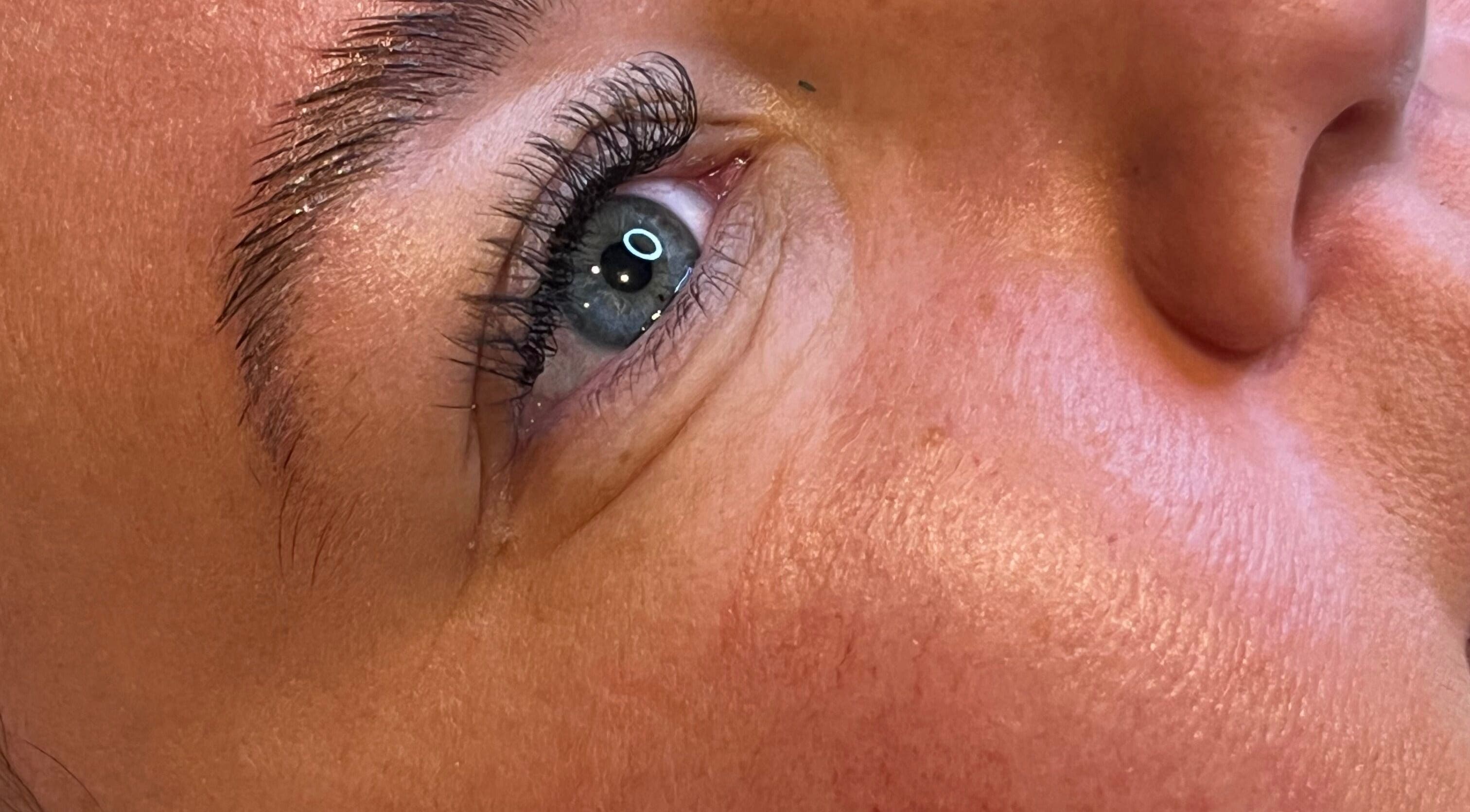 Close-up of lash enhancement at Oohlalash, St Helens, England, GB highlighting expertly done lashes.