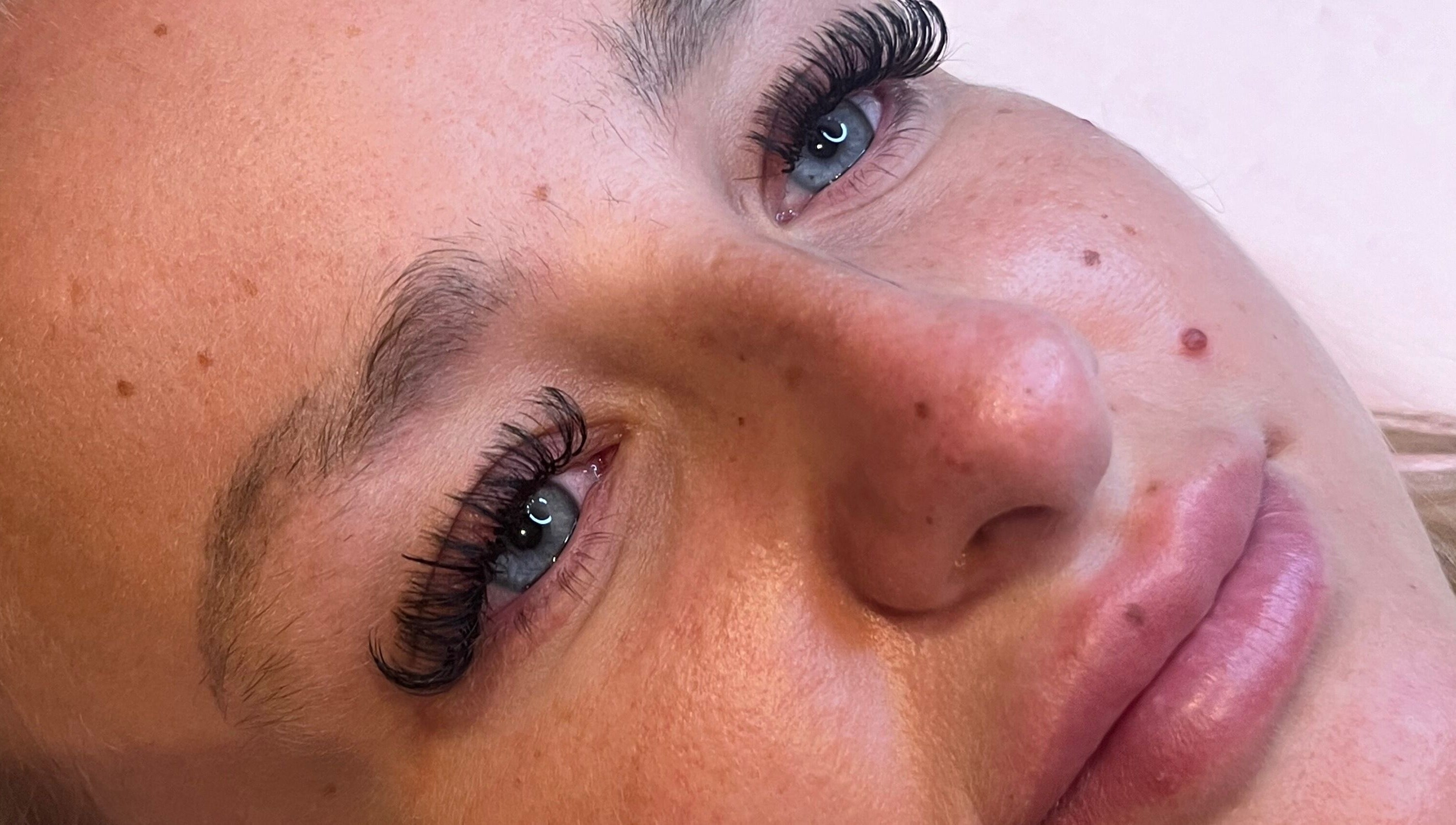 Close-up of expertly applied eyelash extensions at Oohlalash, St Helens, England, GB.