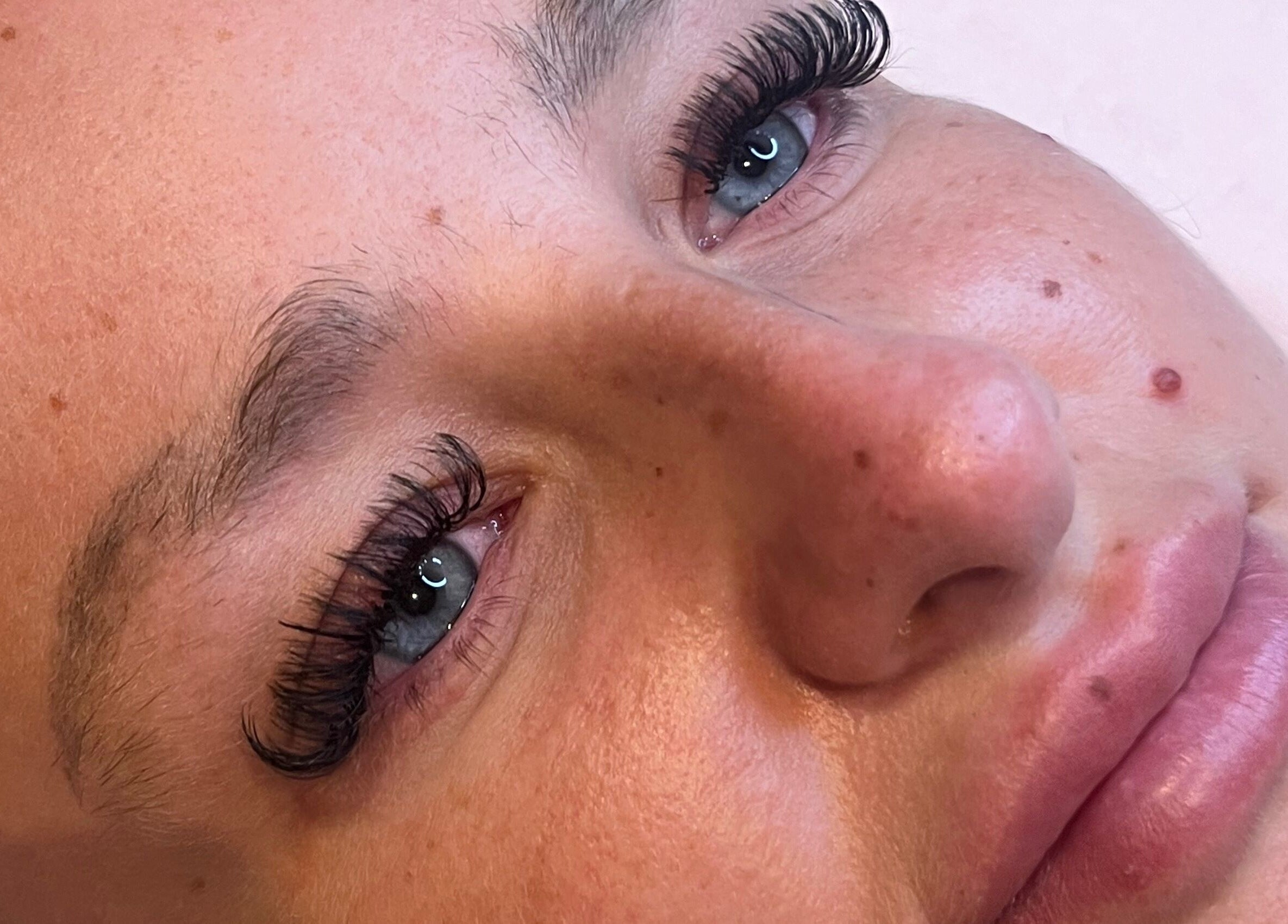 Close-up of expertly applied eyelash extensions at Oohlalash, St Helens, England, GB.