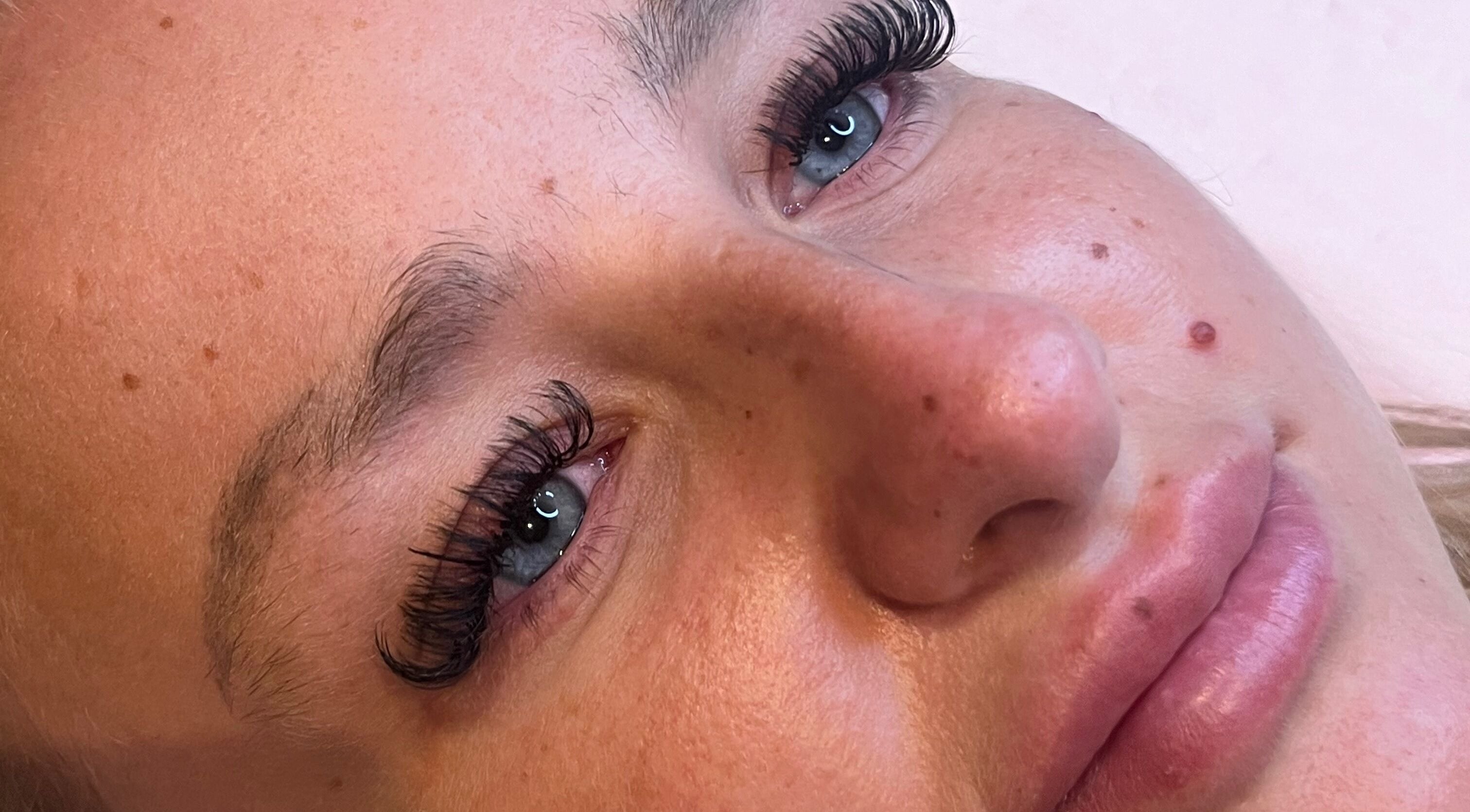 Close-up of expertly applied eyelash extensions at Oohlalash, St Helens, England, GB.