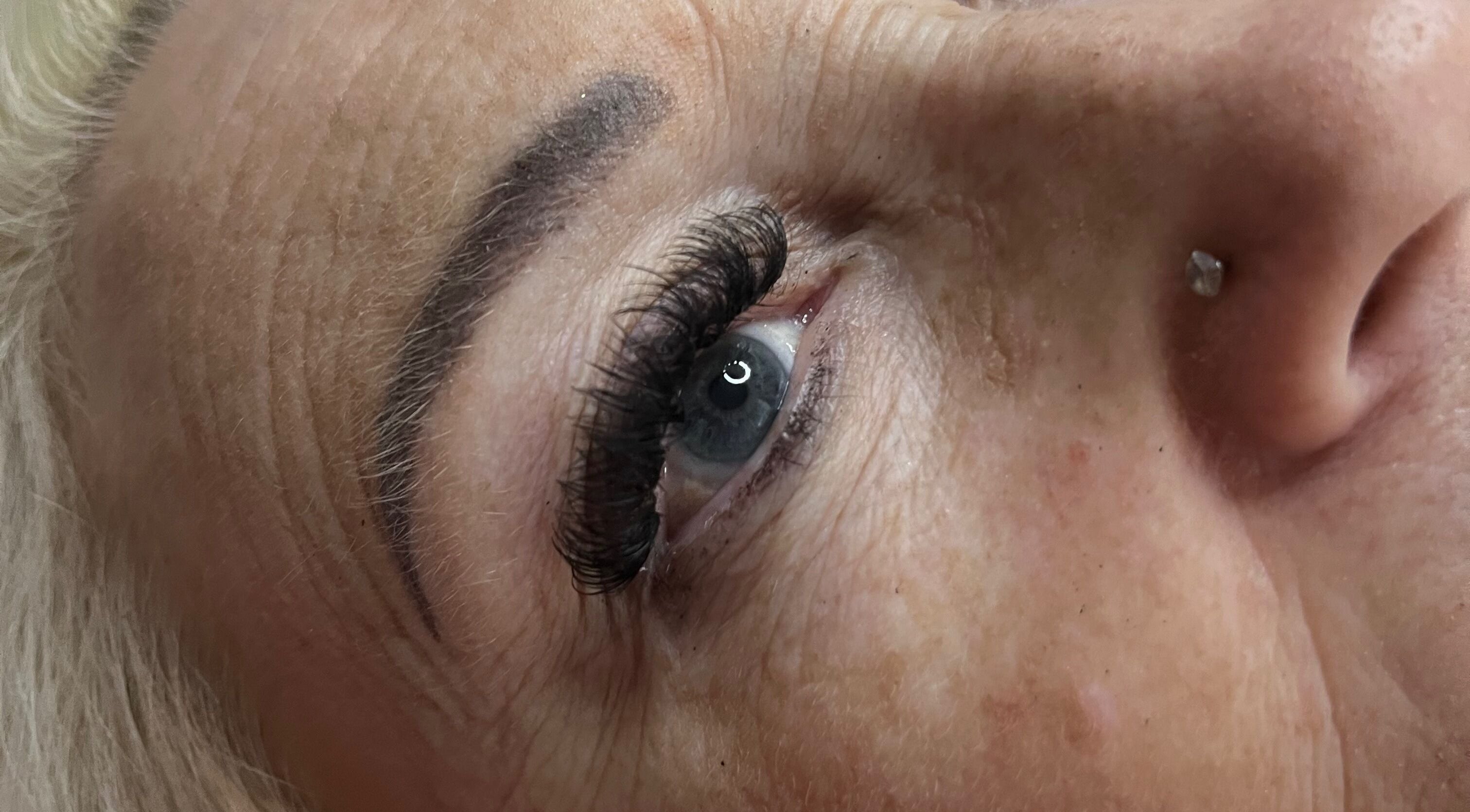 Close-up of expertly styled eyelashes at Oohlalash, St Helens, England, GB.