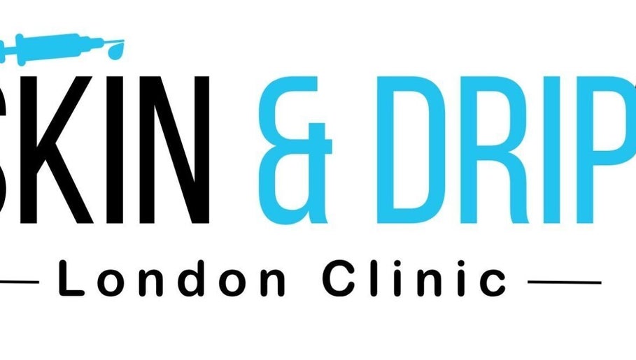 Skin and Drip London, England, GB logo with syringe motif for beauty and wellness services.