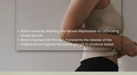 Close-up of person with descriptive text about Botox benefits at Skin and Drip, London, England, GB.