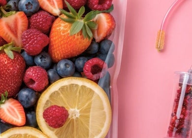 Nutrient-rich fruit infusion therapy bag at Skin and Drip, London, England, GB.