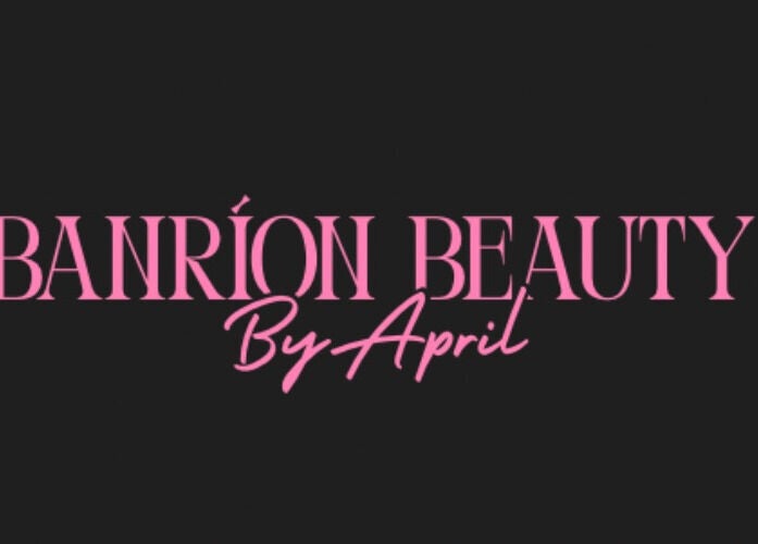 Banríon Beauty by April's elegant pink logo on black background, Dublin, IE.
