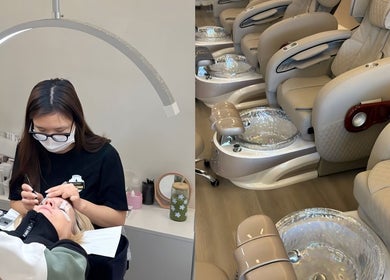 Lash service and pedicure chairs at Anahera Lashes & Beauty : Lash & Nail Salon in Melbourne, Victoria, AU.