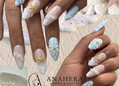 Intricate nautical-themed nails at Anahera Lashes & Beauty : Lash & Nail Salon in Melbourne, Victoria, AU.