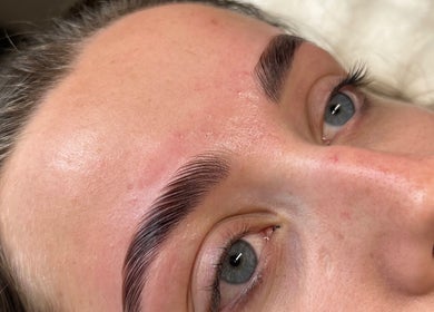 Eyebrow close-up after beauty treatment at By Jade, Biggleswade, England, GB.