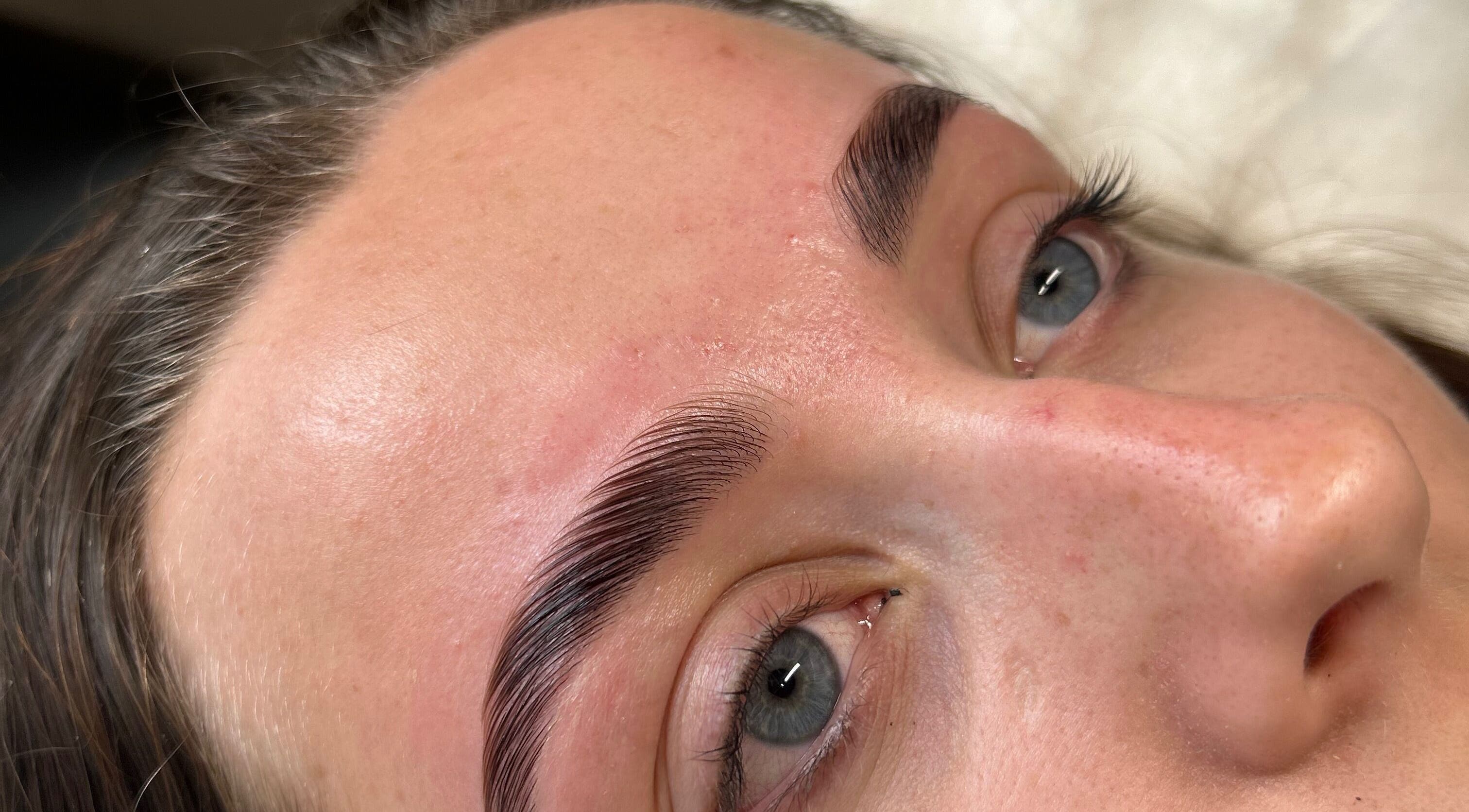 Eyebrow close-up after beauty treatment at By Jade, Biggleswade, England, GB.