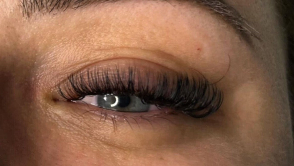Close-up of expertly applied eyelash extensions at HAUS of B in Belfast, Northern Ireland, GB.