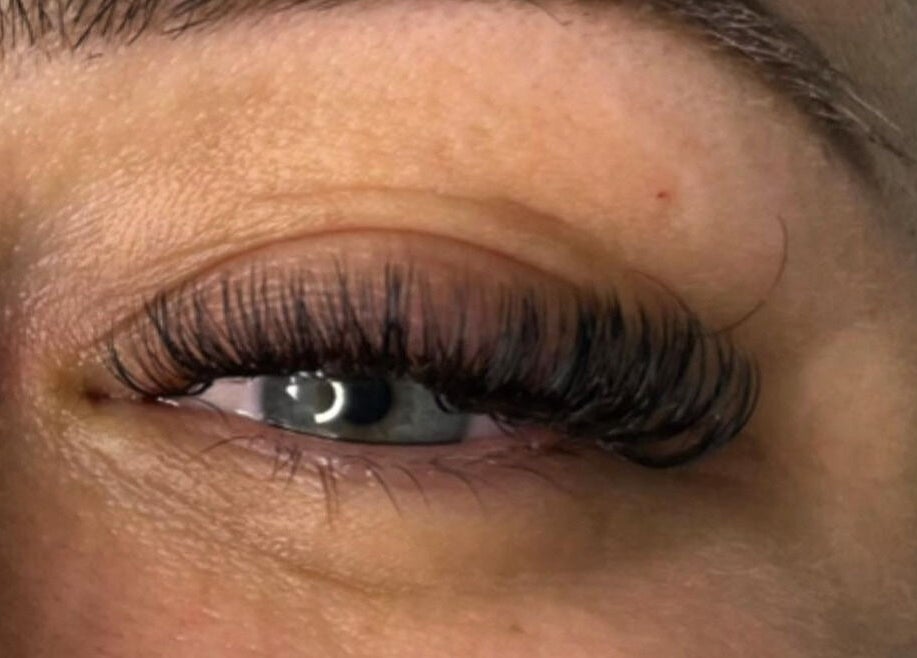 Close-up of expertly applied eyelash extensions at HAUS of B in Belfast, Northern Ireland, GB.