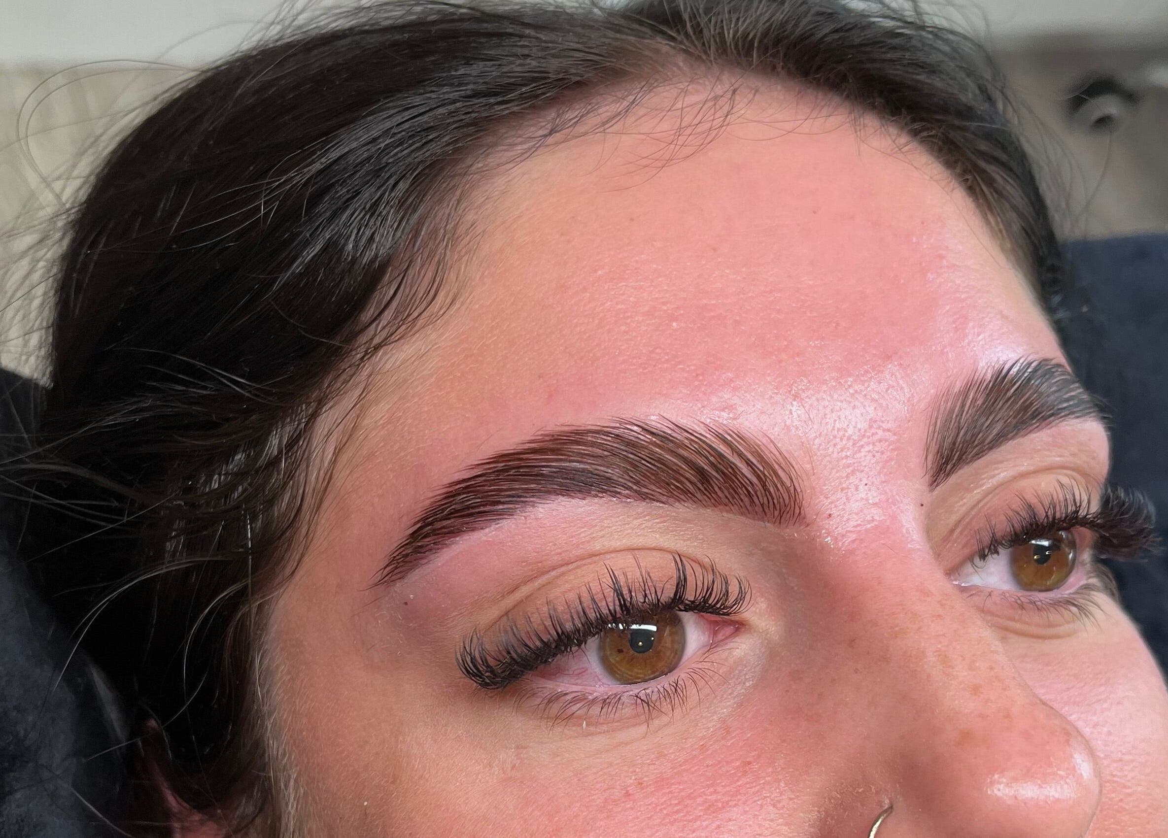 Close-up of freshly styled brows and lashes at HAUS of B in Belfast, Northern Ireland, GB.