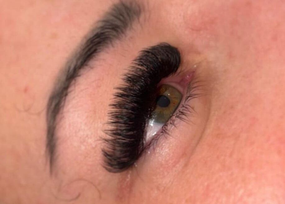 Close-up of eyelash extensions at HAUS of B, Belfast, Northern Ireland, GB, showcasing dramatic lash volume.