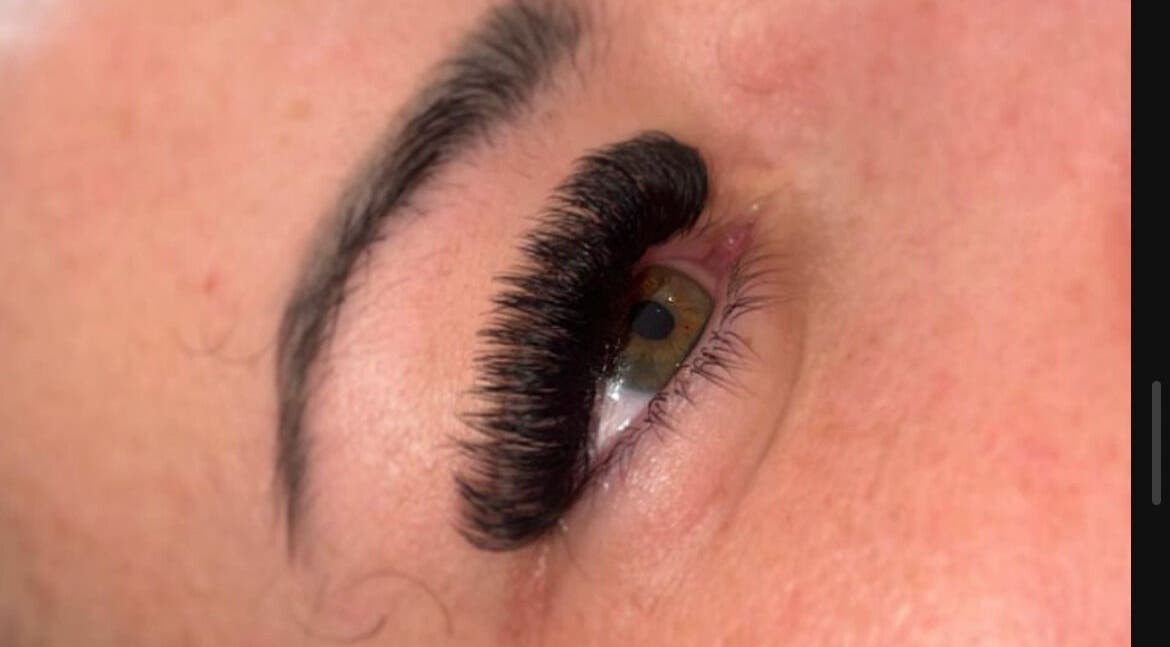 Close-up of eyelash extensions at HAUS of B, Belfast, Northern Ireland, GB, showcasing dramatic lash volume.