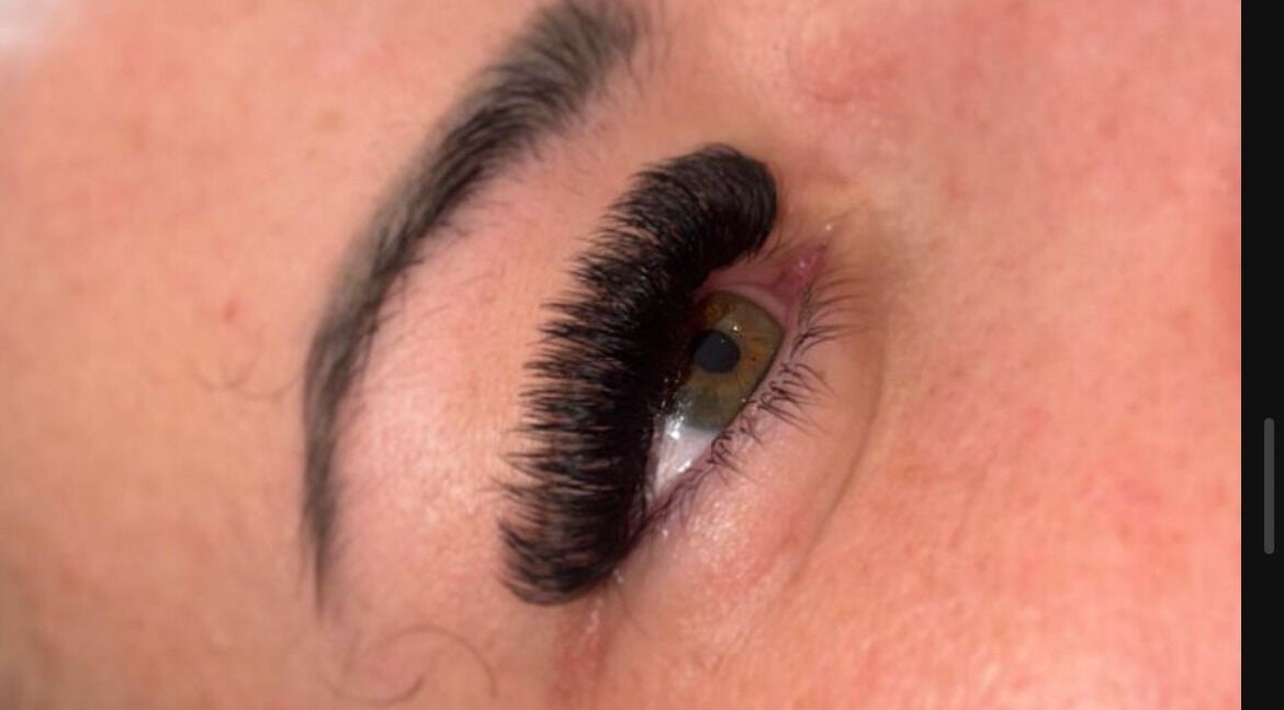 Close-up of eyelash extensions at HAUS of B, Belfast, Northern Ireland, GB, showcasing dramatic lash volume.