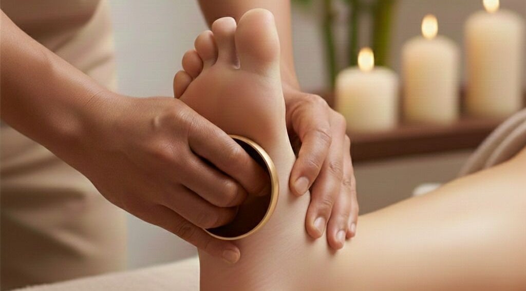 Massage des pieds apaisant à Les Massages de Lilas, Prades, Occitanie, FR avec ambiance bougies.