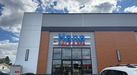 Hana Nails Preston entrance, Saskatoon, Saskatchewan, CA. Modern exterior with clear signage against sky backdrop.