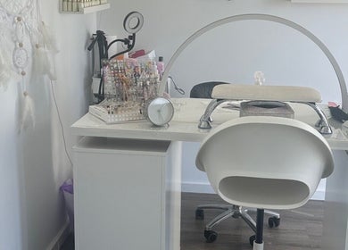 Modern nail station at Shadi Beauty in Blair Athol, South Australia, AU with elegant decor.