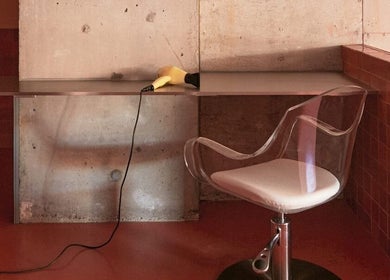 Minimalist salon chair and hairdryer at COV HAIR - Mosman, Mosman, New South Wales, AU.