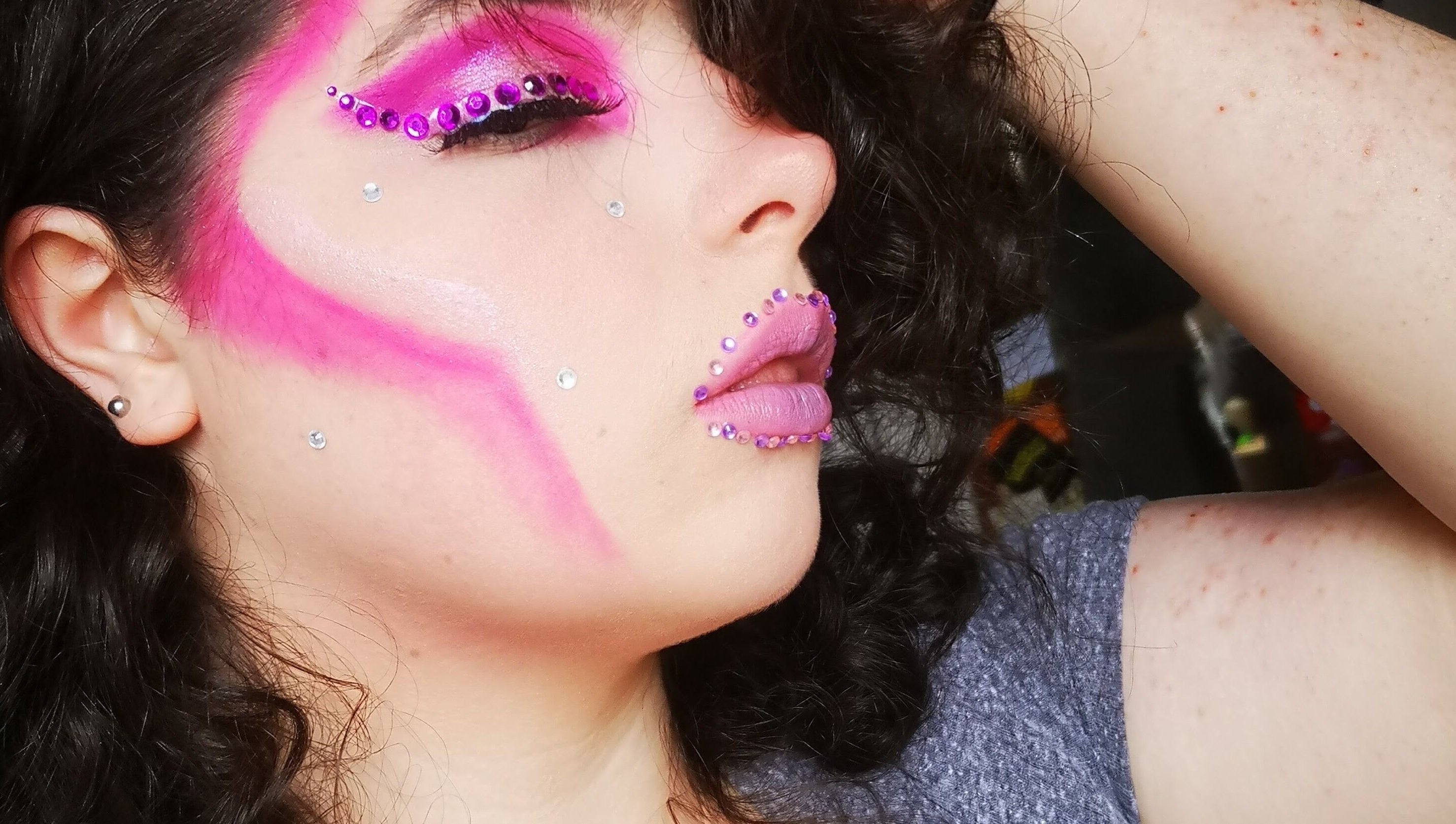 Bold pink and gem makeup by Katie Samantha Jackson Makeup Artist in Manchester, England, GB.