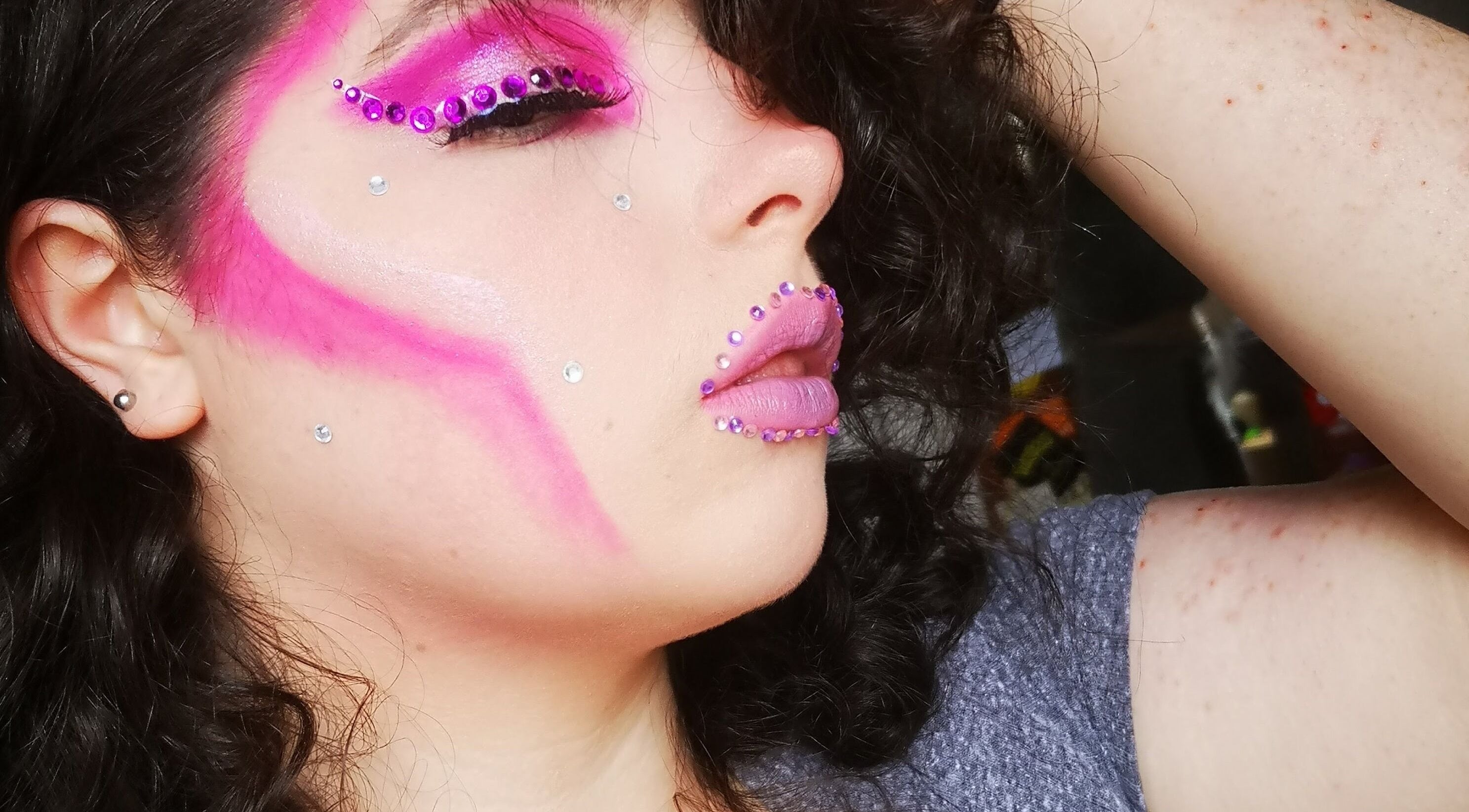 Bold pink and gem makeup by Katie Samantha Jackson Makeup Artist in Manchester, England, GB.