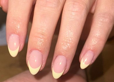 Stylish French manicured nails at The Mani X Muse, Alrewas, England, GB.