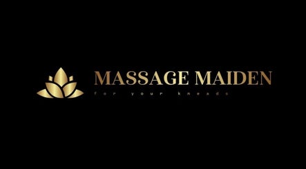 Massage Maiden logo with golden lotus on black background in Pine Mountain, Queensland, AU.