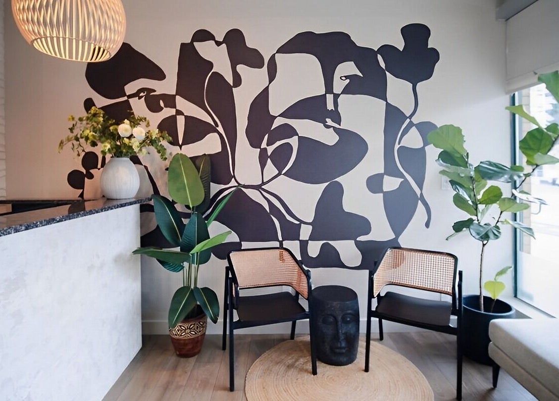 Elegant interior with abstract art at The Balay Spa, North Vancouver, British Columbia, CA.